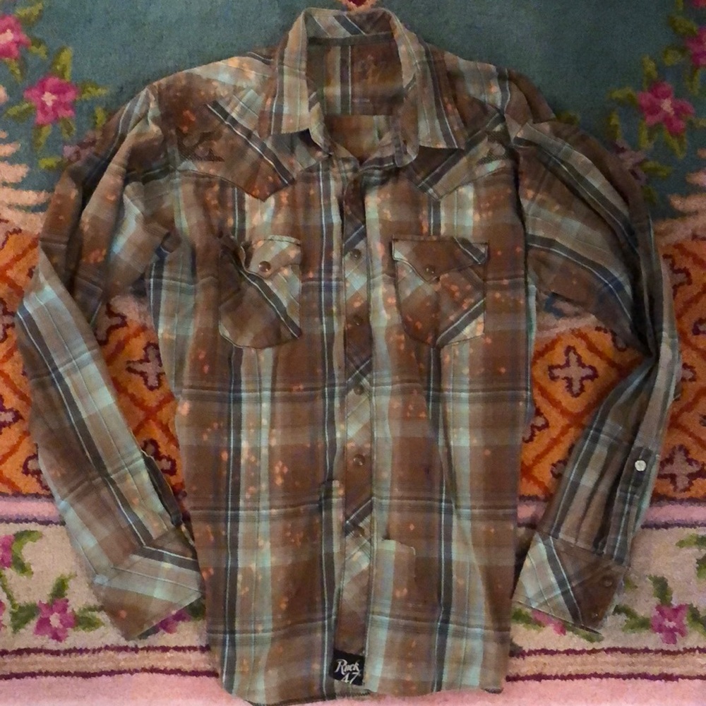 Rock 47 Wrangler Plaid Bleached Snap Button Shirt